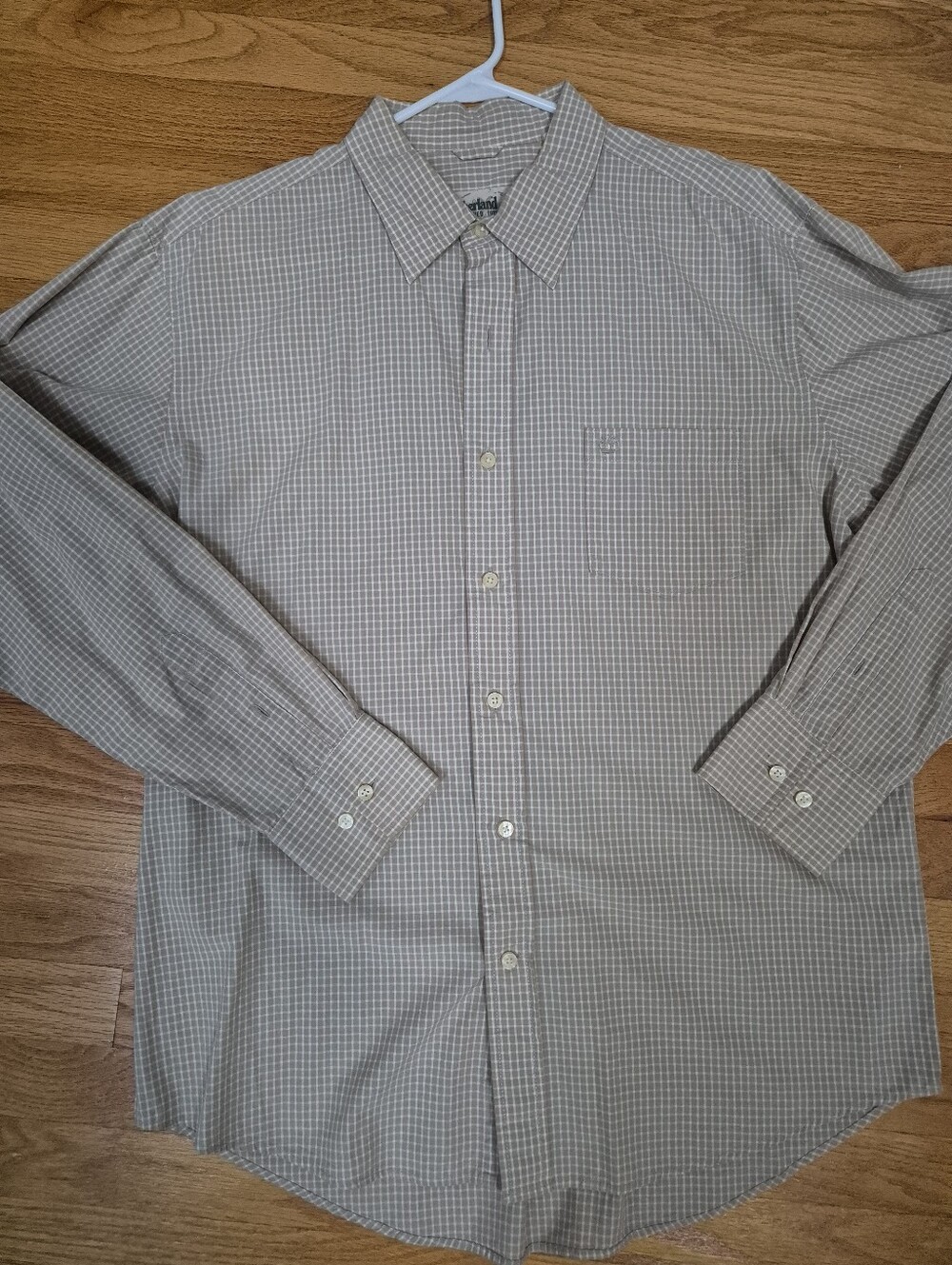 Timberland Men's Plaid Button Down Shirt Large Beige Gray Size L